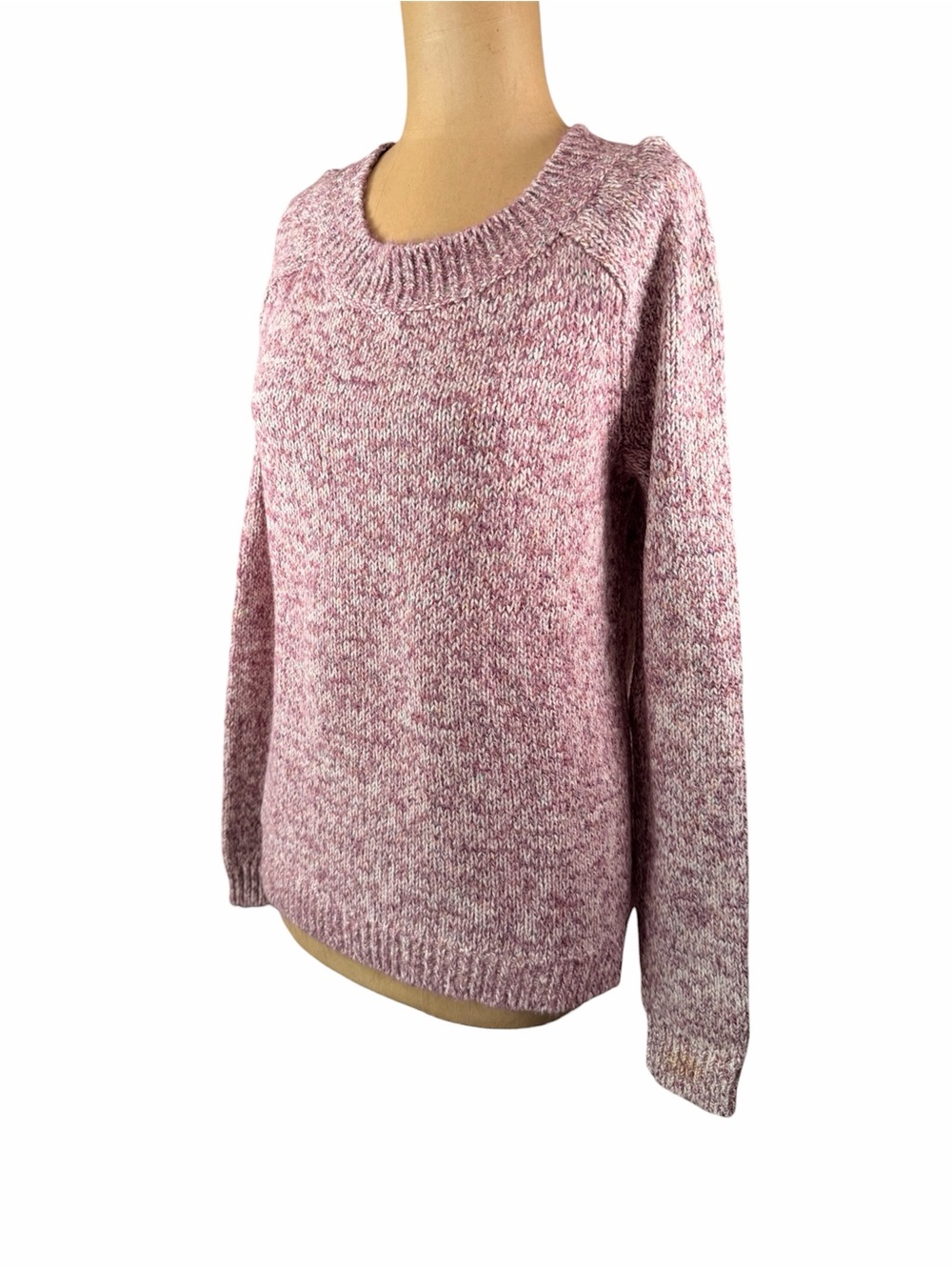 LOFT Pink & White Knit Crewneck Sweater